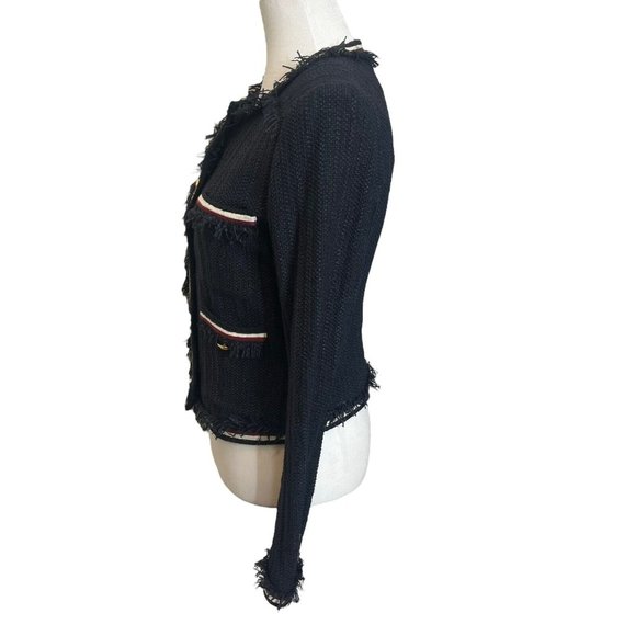 Veronica Beard Eclipse Fringe Trim Jacket Black Tweed Blazer Women’s Size 4 - Picture 7 of 15